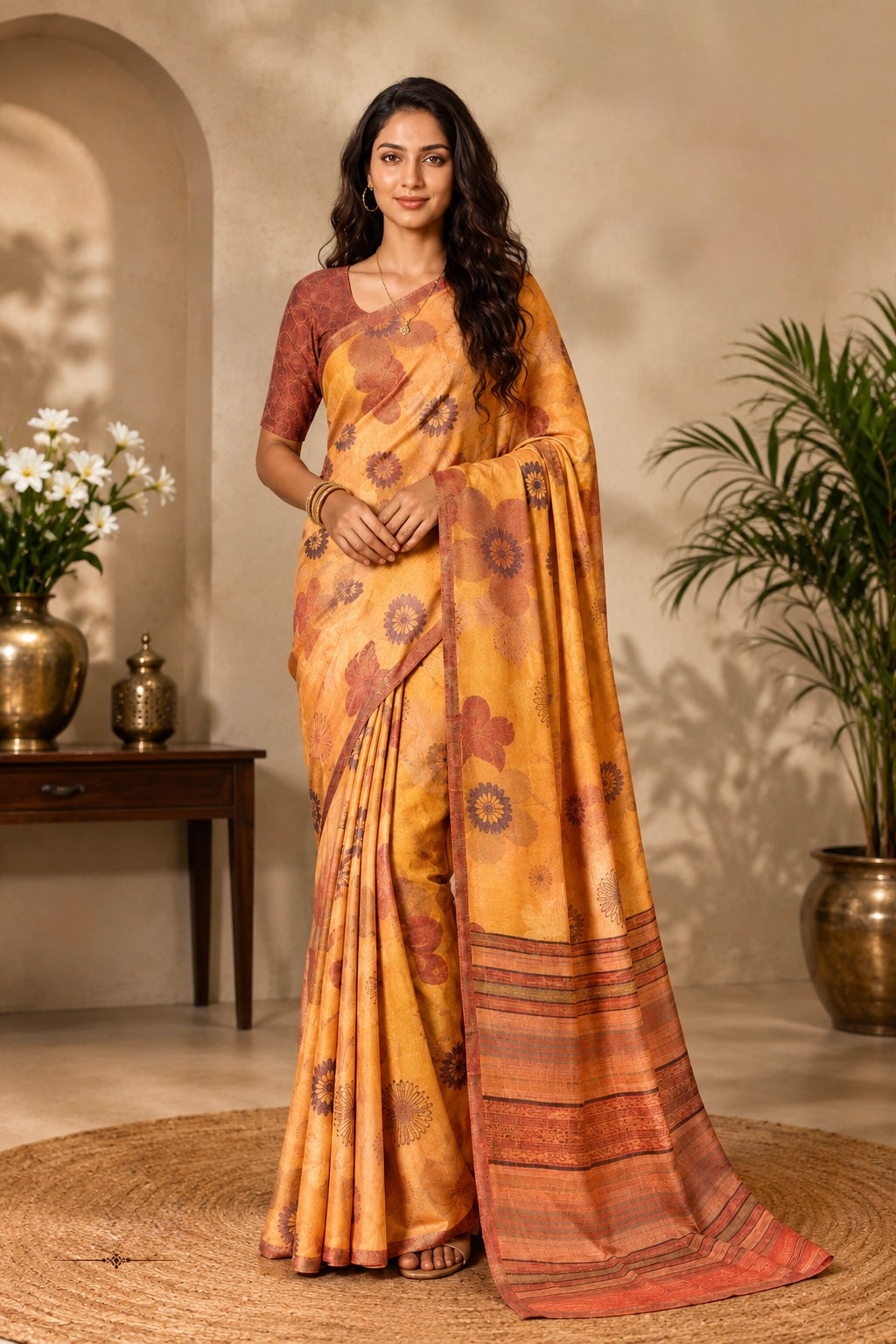 Sunlit Mustard Floral Saree