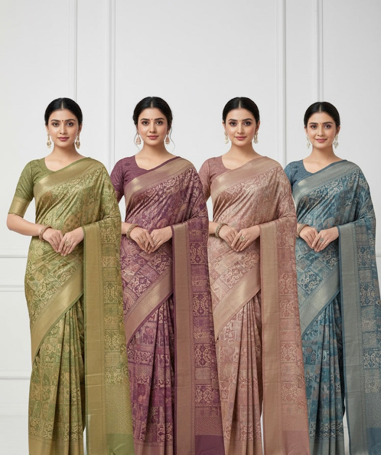 Elegant Woven Synthetic Saree Collection – 4 Graceful Shades