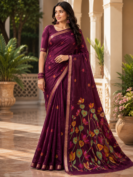 Floral Printed Border Saree