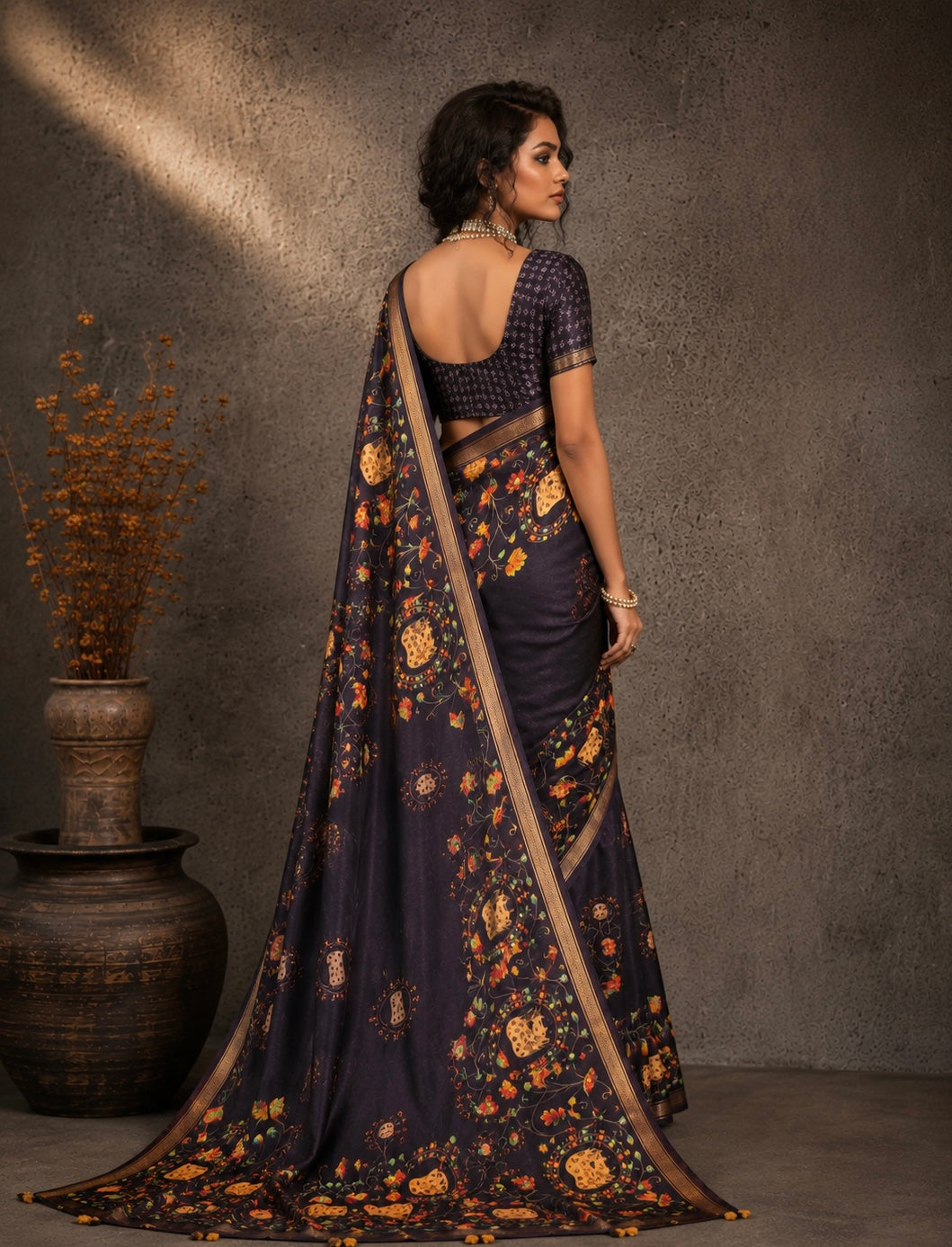 Midnight Folk Art Saree