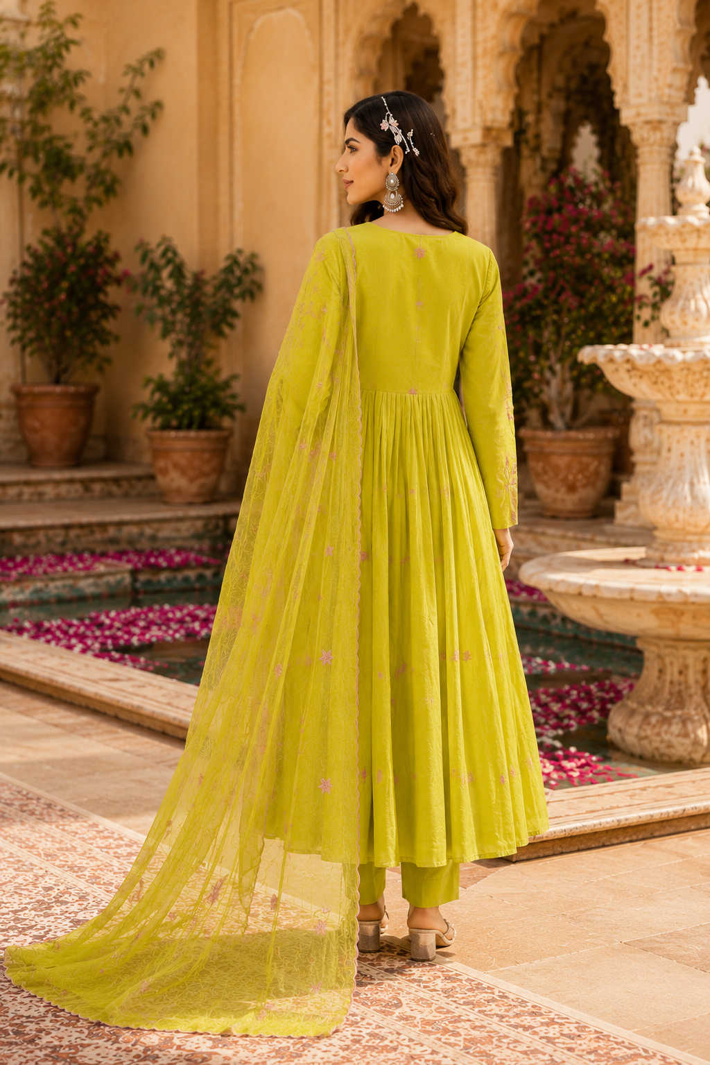 Zehra Lime Anarkali Set