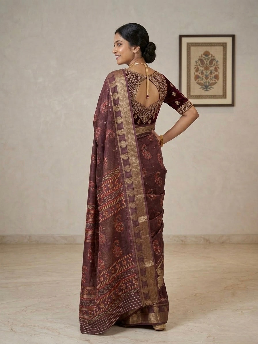 Royale Wine Zari Woven Saree