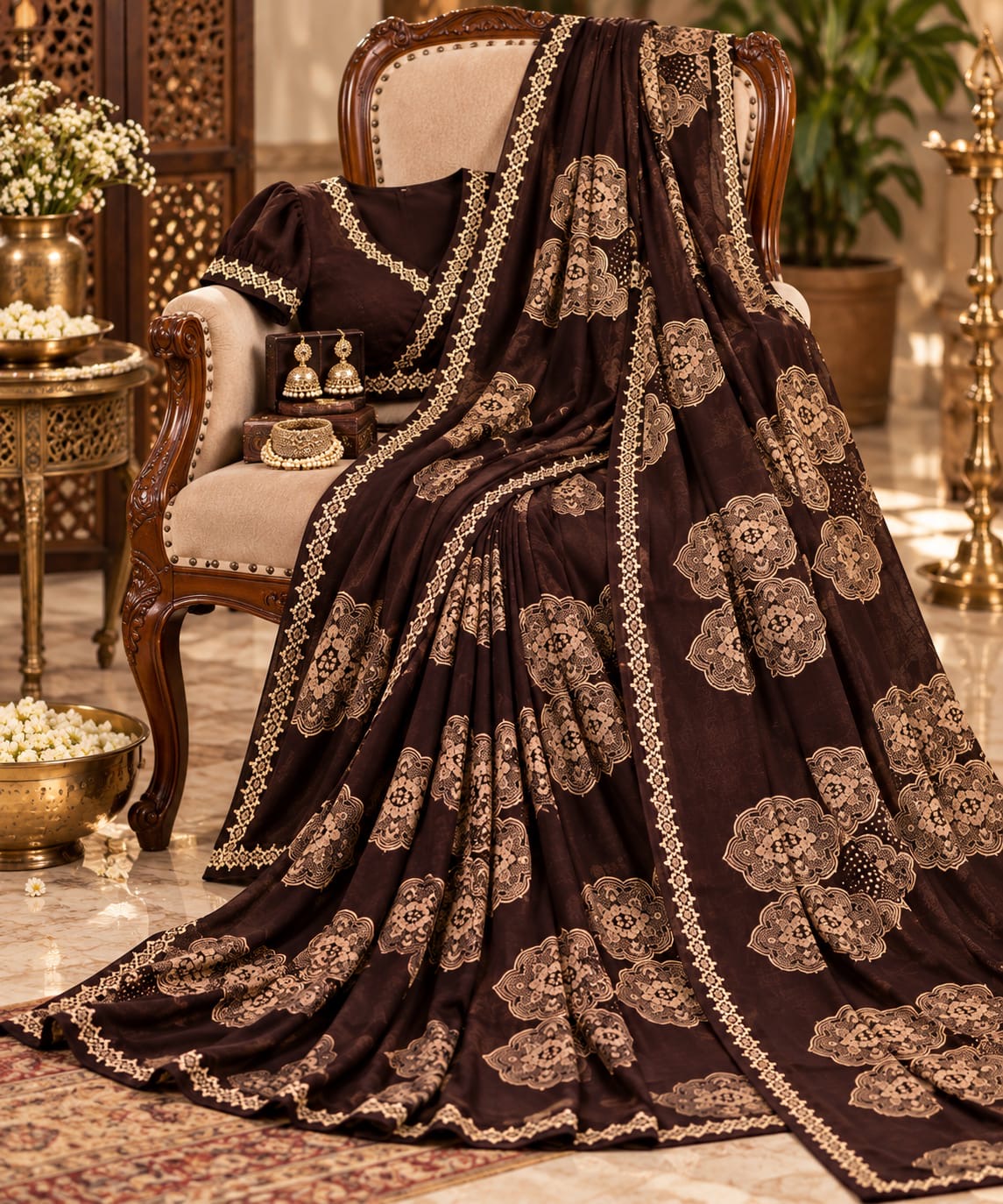 Midnight Royale Ornamental Print Saree