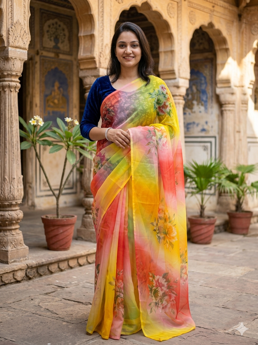 Ombre Floral Organza Saree