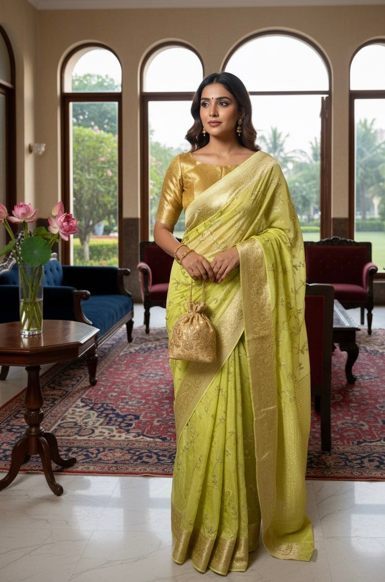 Banarasi Silk Saree with Intricate Gold Zari Weaving