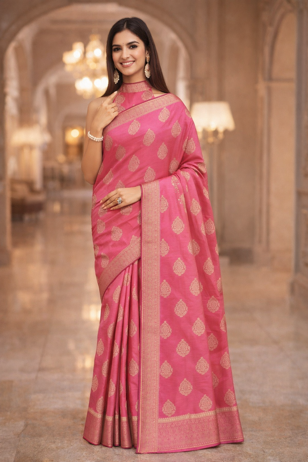 Elegant Banarasi Silk Saree with Subtle Zari Motifs