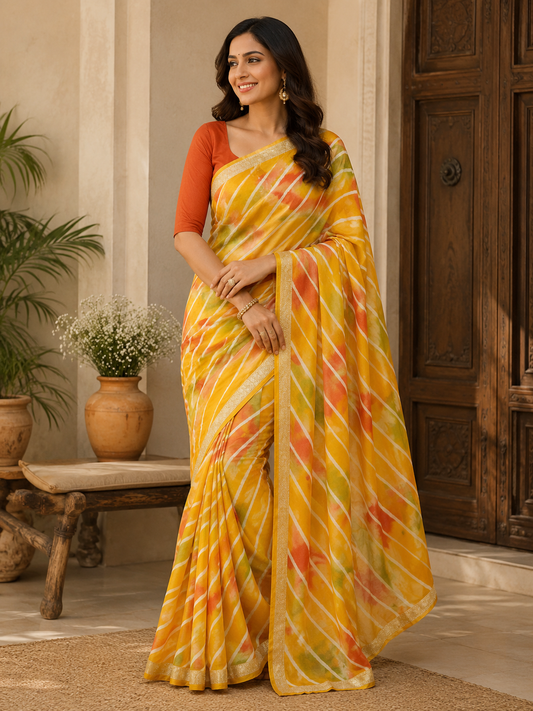 Sunshine Leheriya Soft Chiffon Saree