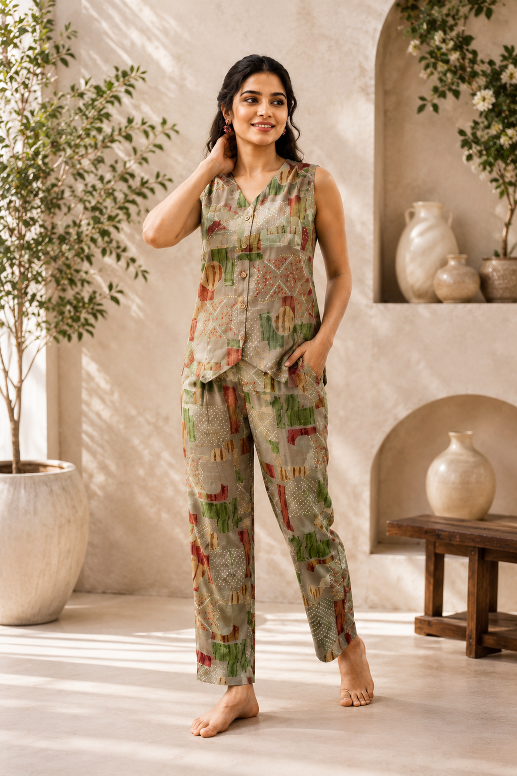 Sage Mosaic Summer Co-Ord Set