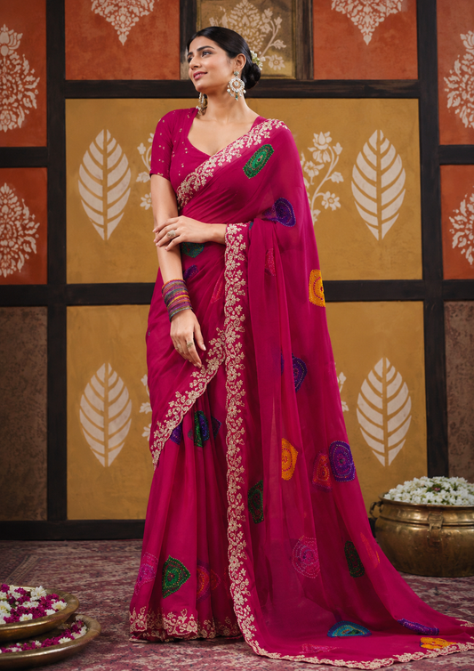 Heritage Bandhani Motif Organza Saree