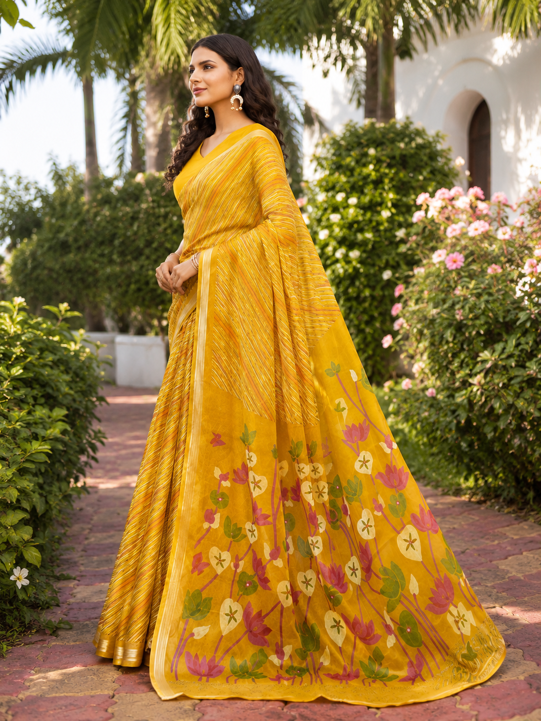 Bloomscape Leheriya Printed Organza Saree