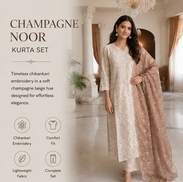 Noor Beige Chikankari Set