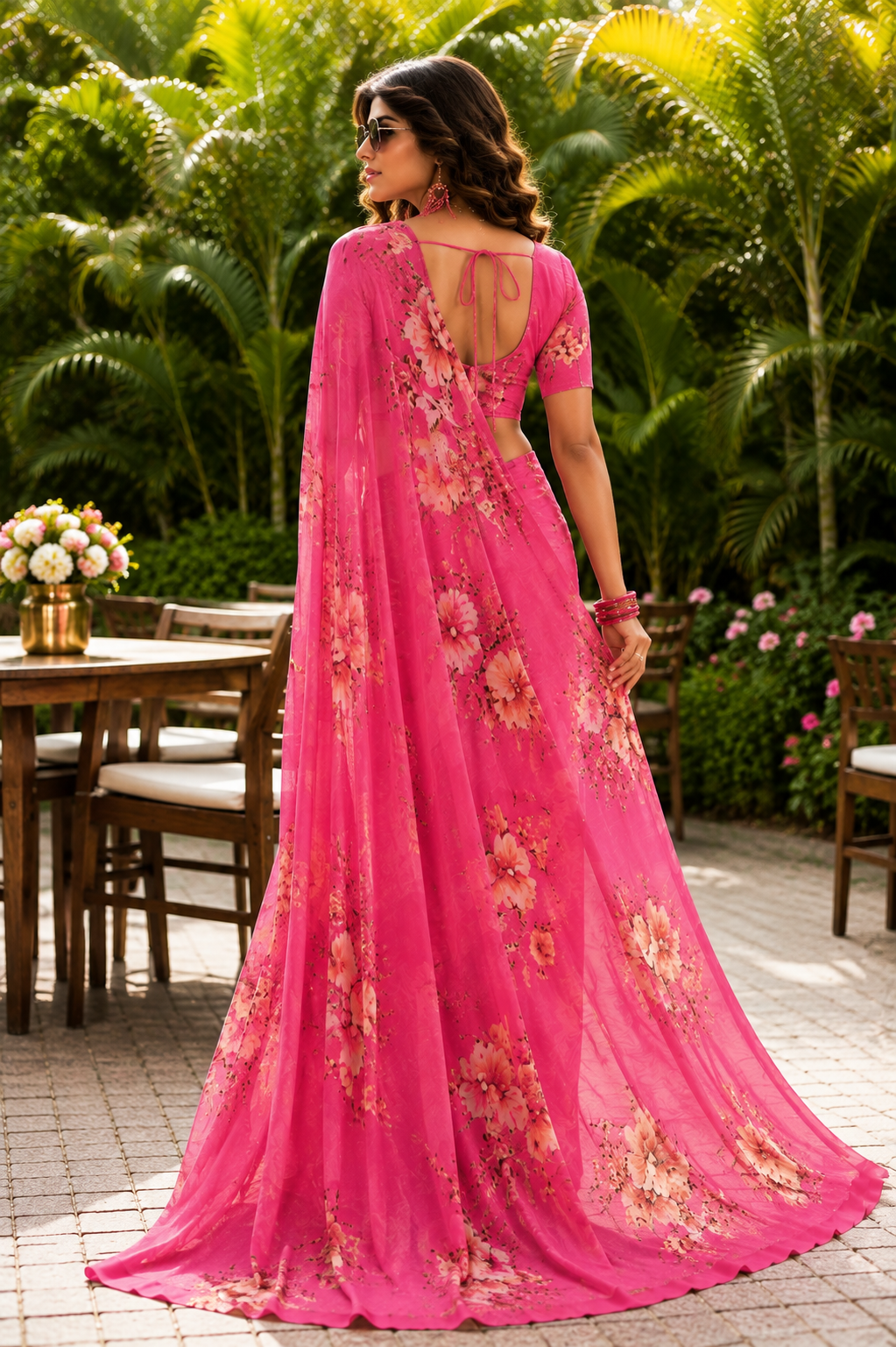 Fuchsia Garden Floral Saree
