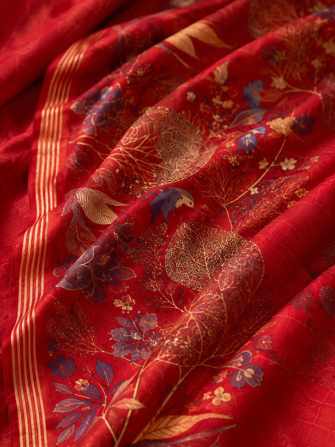 Crimson Botanical Elegance Saree