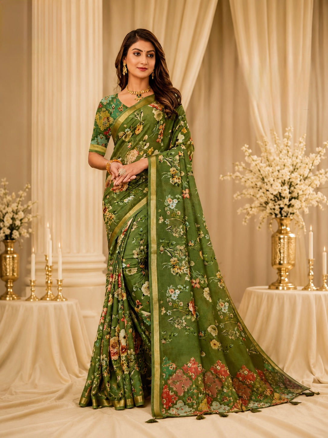 Vintage Mocha/ Olive Floral Saree