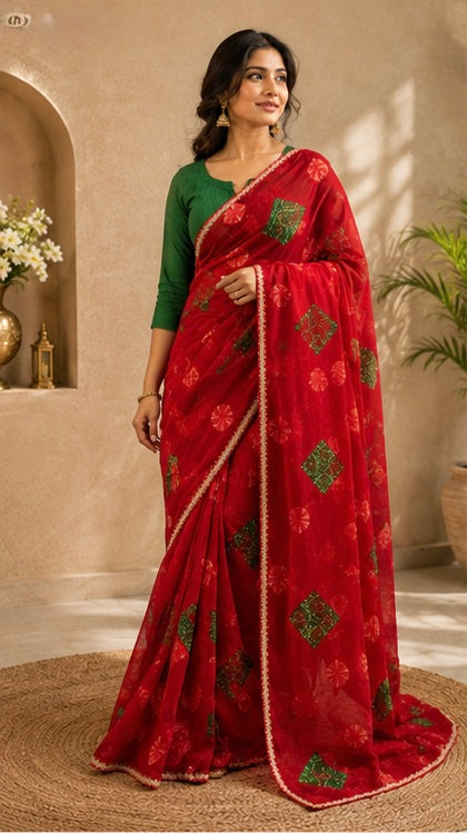 Rangmahal Crimson Chiffon Saree