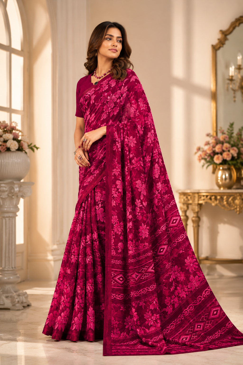 Rosé Twilight Floral Saree