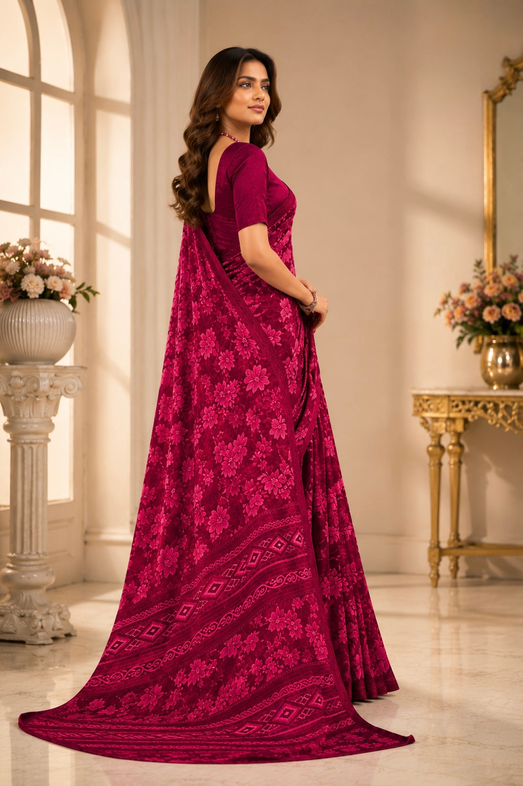 Rosé Twilight Floral Saree