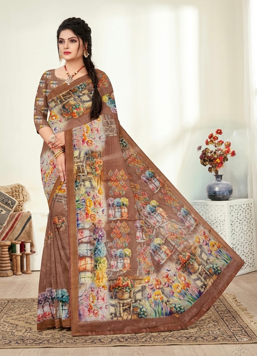 Artistic Linen Digital Print Saree