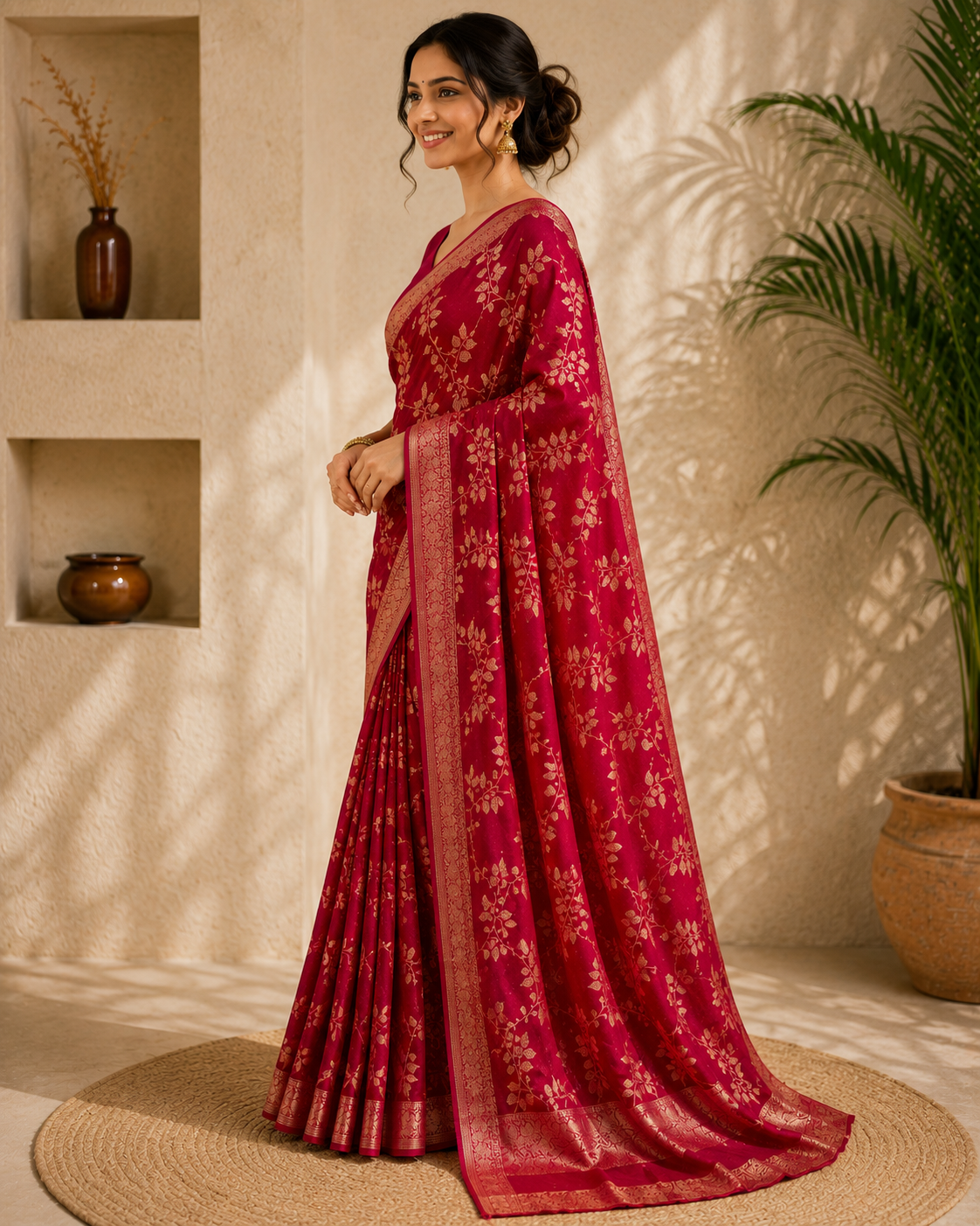 Floral Woven Zari Border Saree