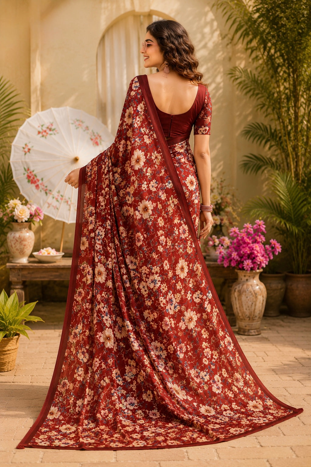 Burgundy Floral Charm Saree