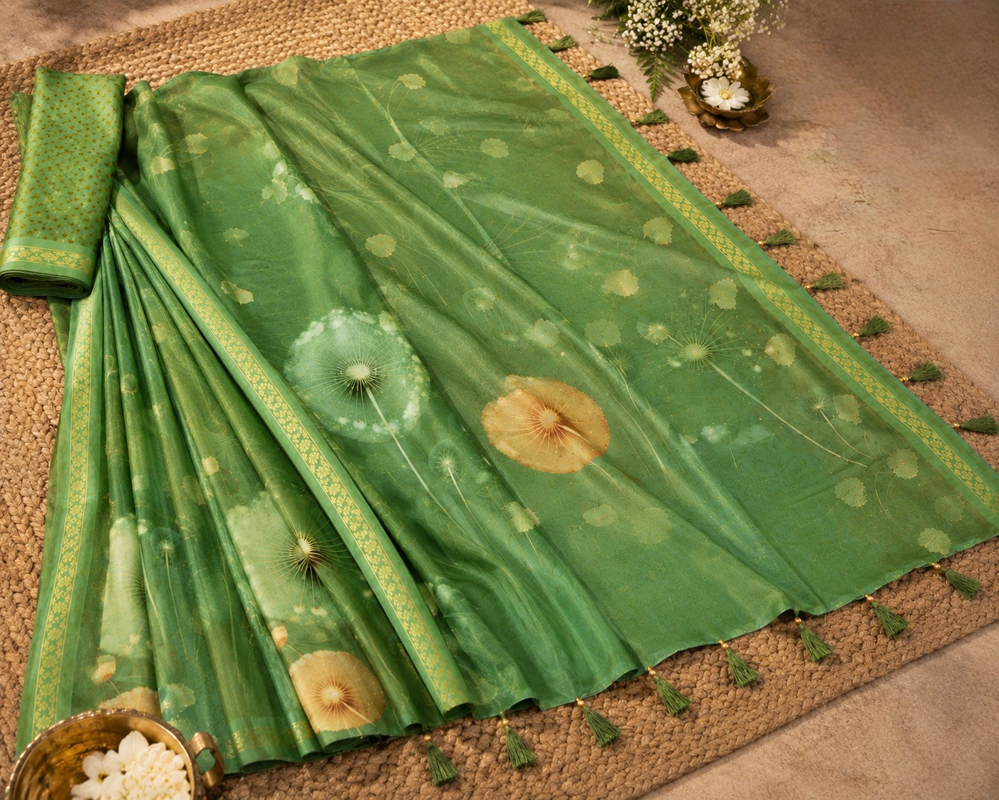 Emerald Dandelion Grace Saree