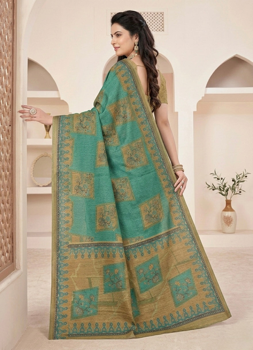 Emerald Heritage Panel Woven Silk Saree