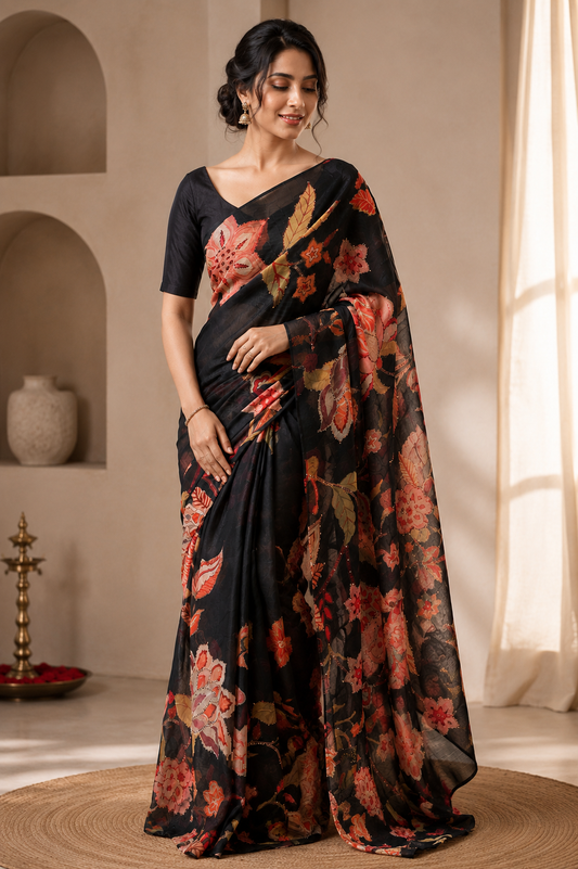 Midnight Autumn Bloom Saree