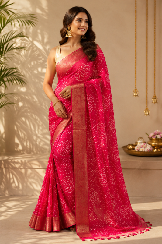 Rosette Bandhani Silk Saree