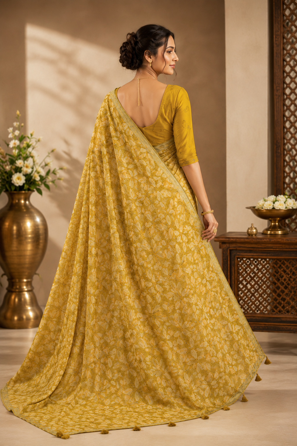 Golden Meadow Printed Saree