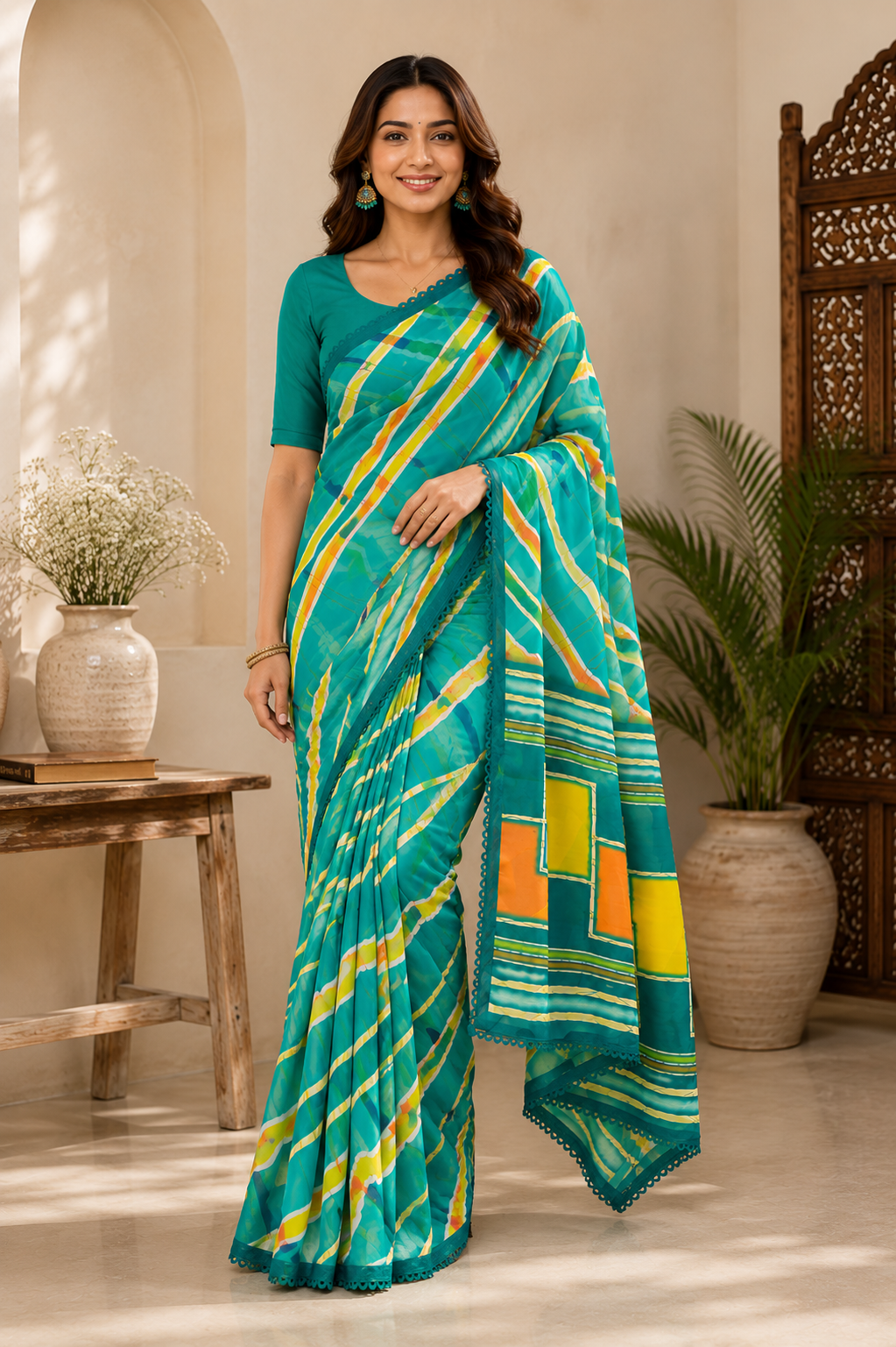 Leheriya Print Soft Chiffon Saree