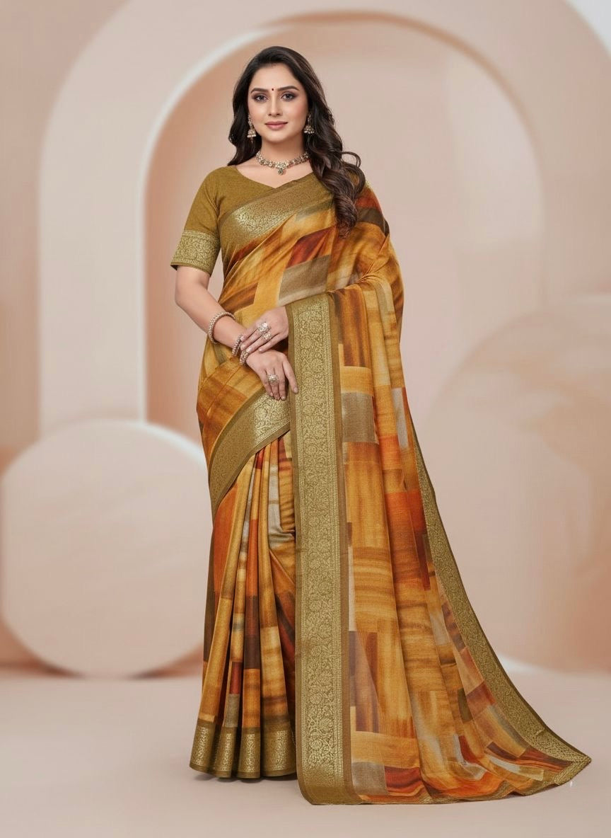 Amber Mosaic Synthetic Saree