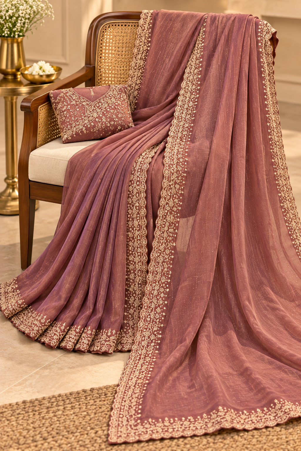 Rosewood Elegance Embellished Saree
