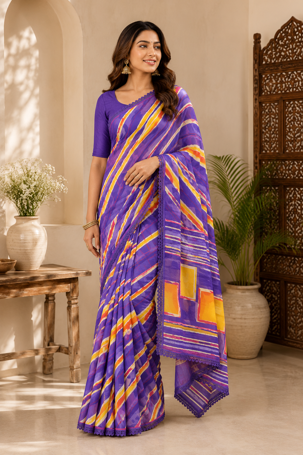 Leheriya Print Soft Chiffon Saree