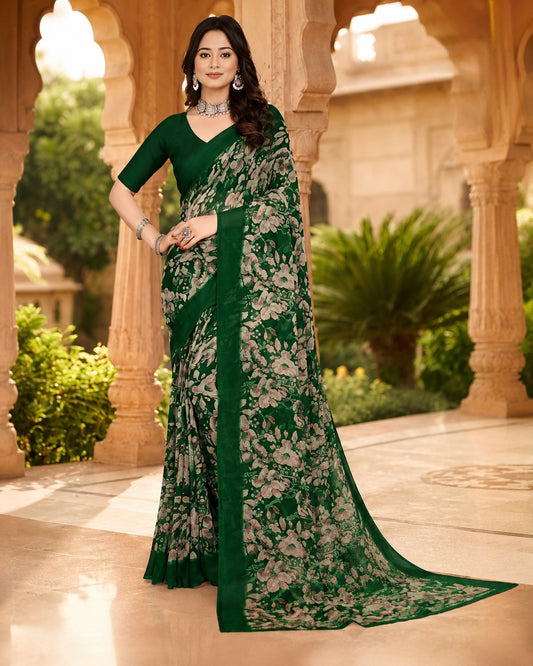 Emerald Whisper Floral Saree