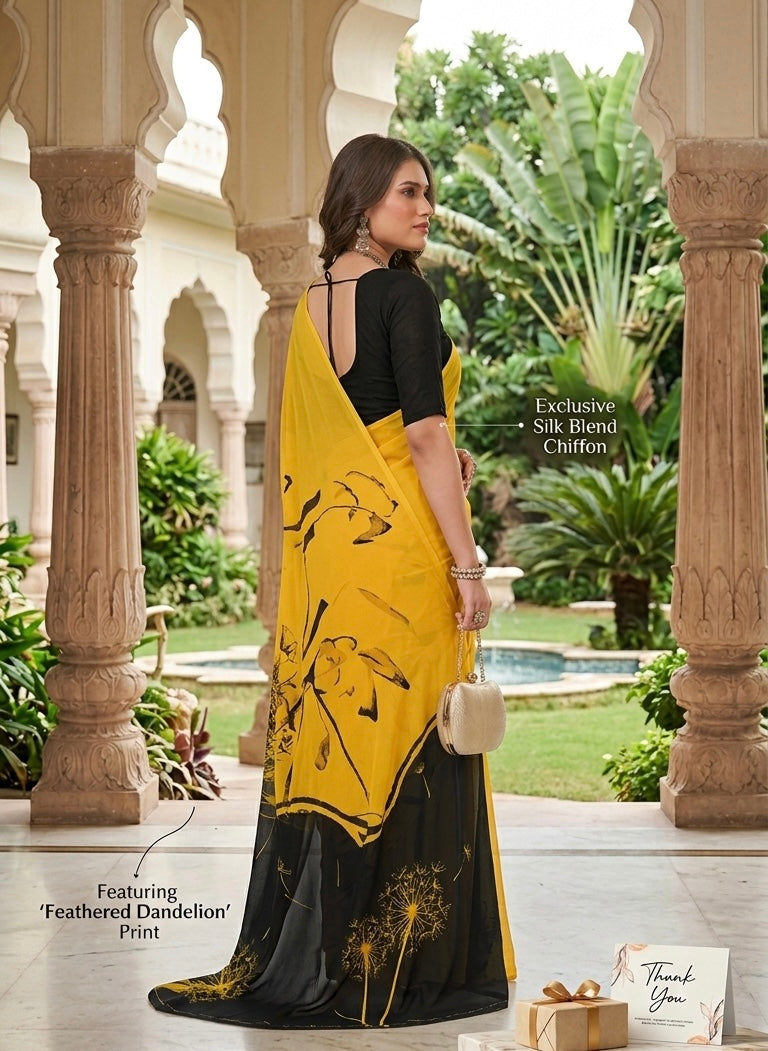 Golden Noir Dandelion Saree