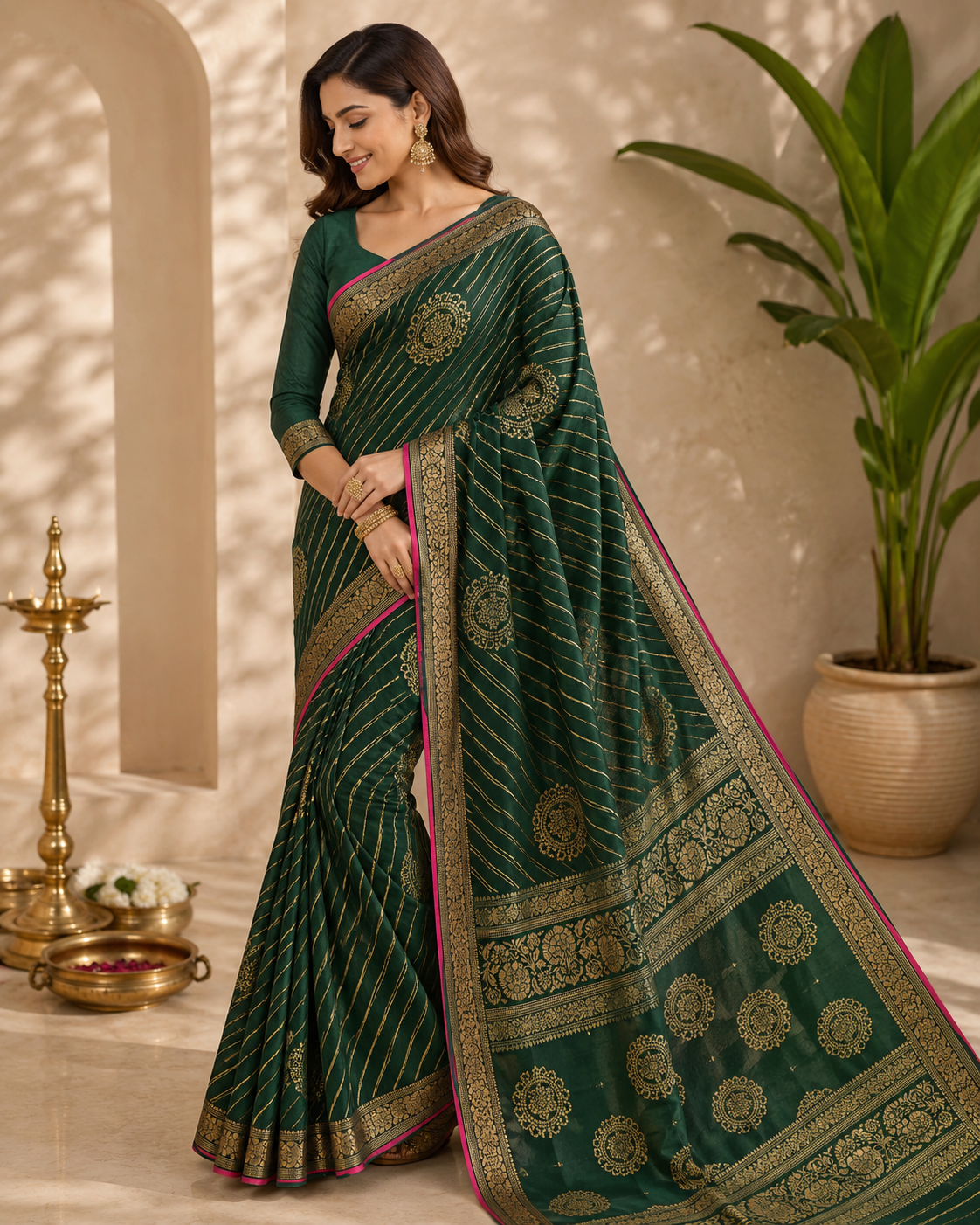 Emerald Leheriya Zari Saree