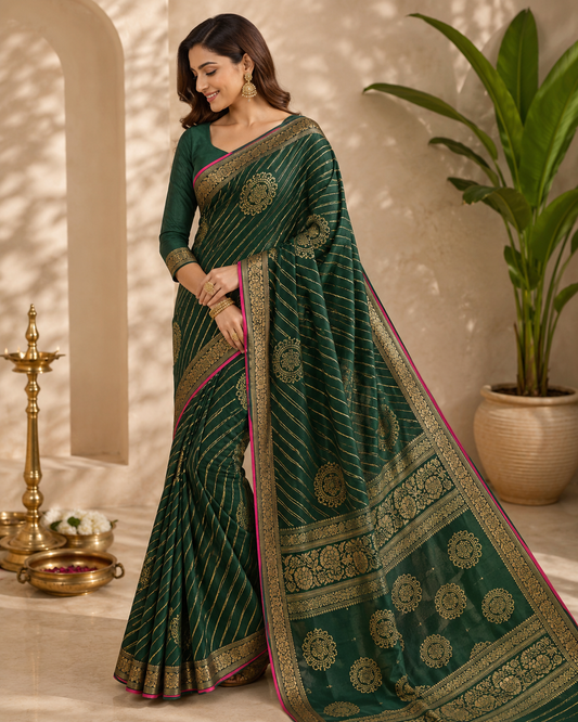 Emerald Leheriya Zari Saree