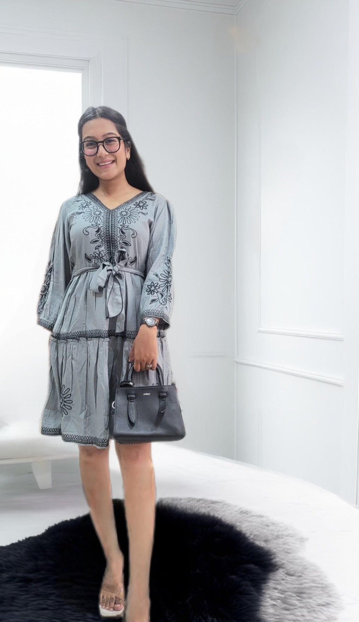 Moonlit Grey Smock Dress