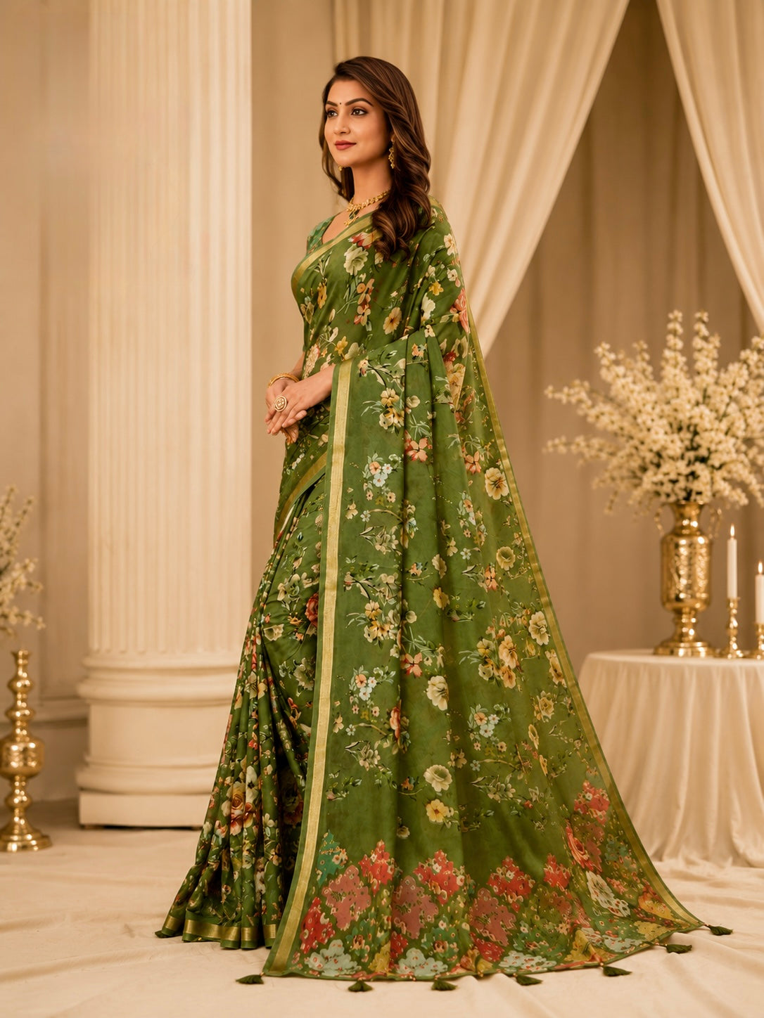 Vintage Mocha/ Olive Floral Saree