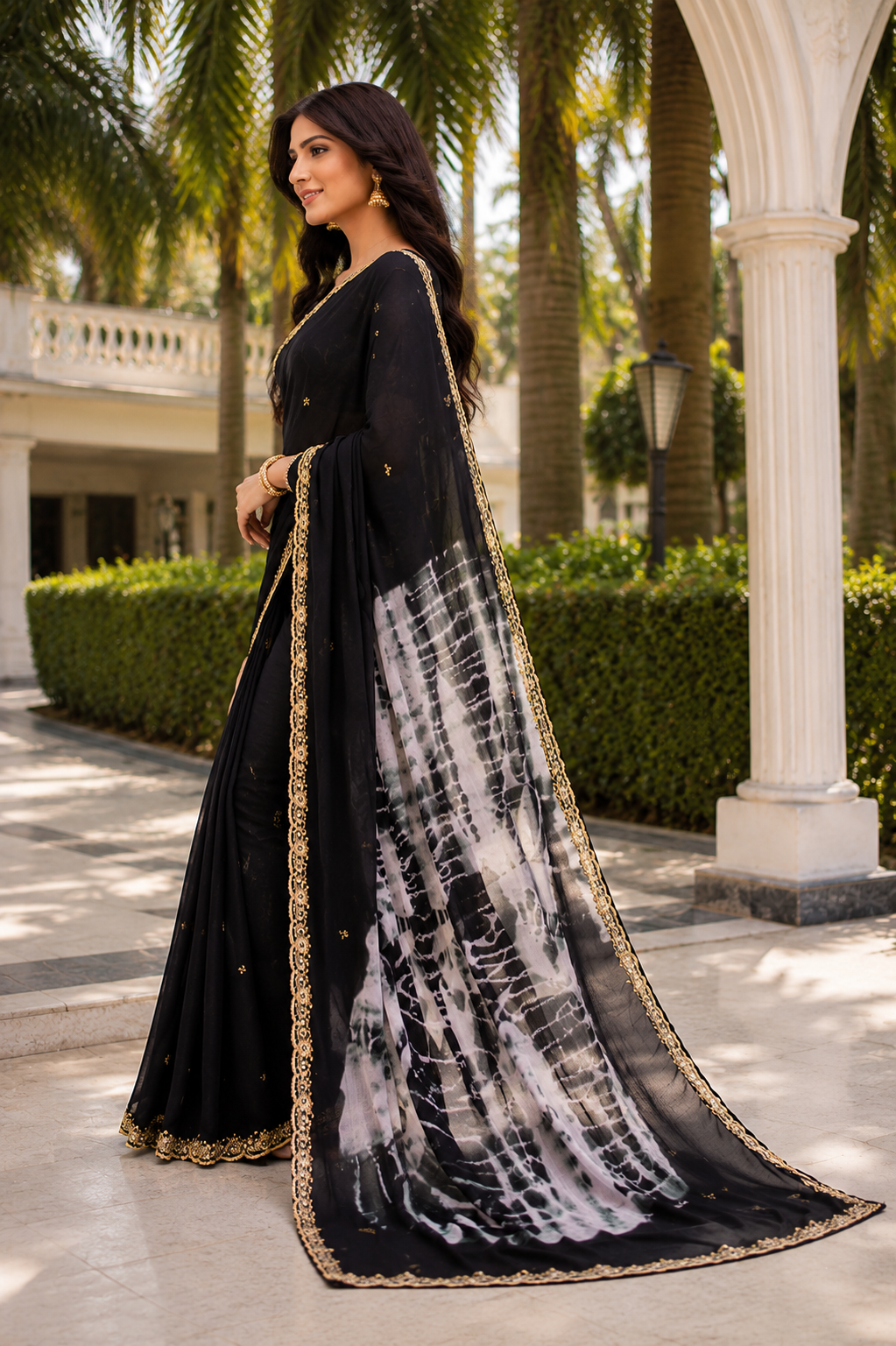 Embroidered Tie-Dye Chiffon Saree