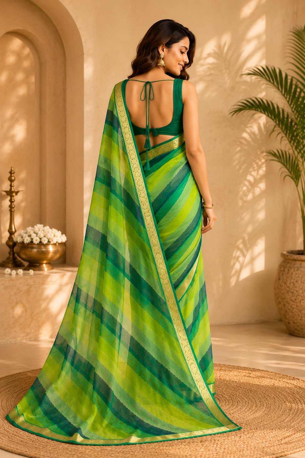 Verdant Harmony Leheriya Print Saree