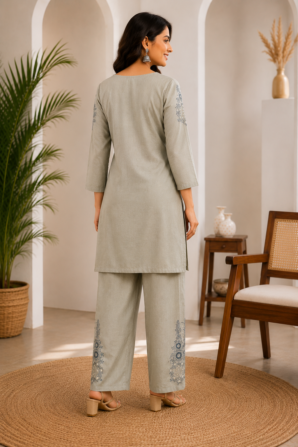 Sage Bloom Embroidered Co-Ord Set