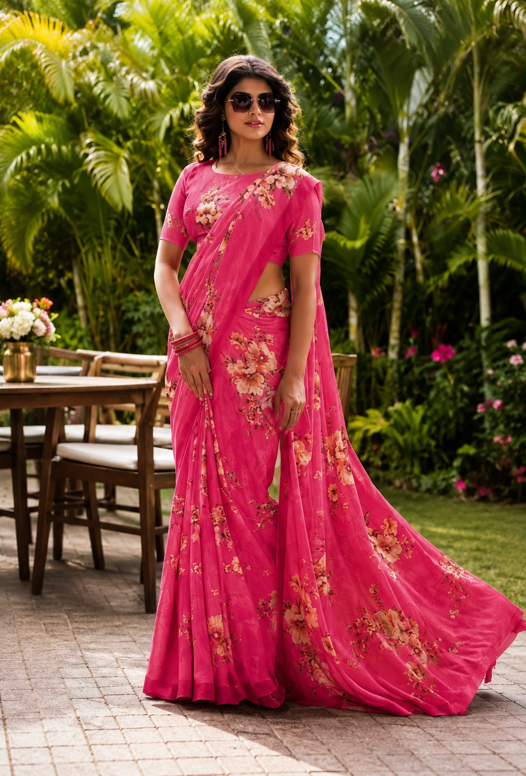 Fuchsia Garden Floral Saree