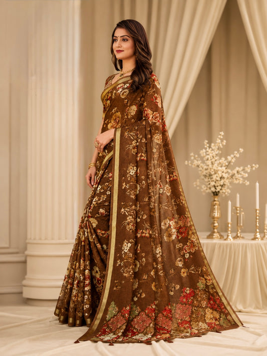 Vintage Mocha/ Olive Floral Saree