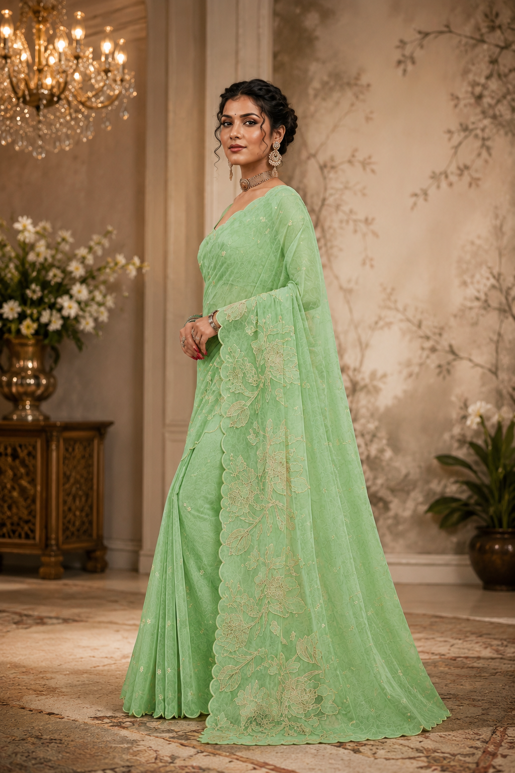 Pastel Bloom Embroidered Saree