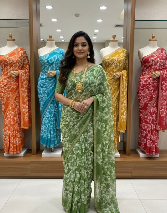 Garden Palette — Printed Floral Saree (Multi Colourways)