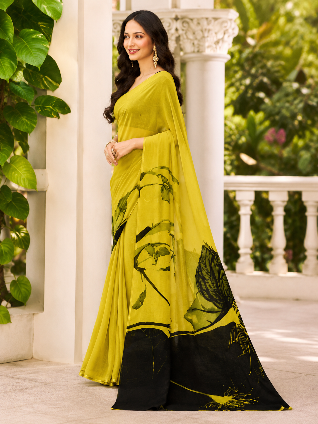 Golden Noir Dandelion Saree