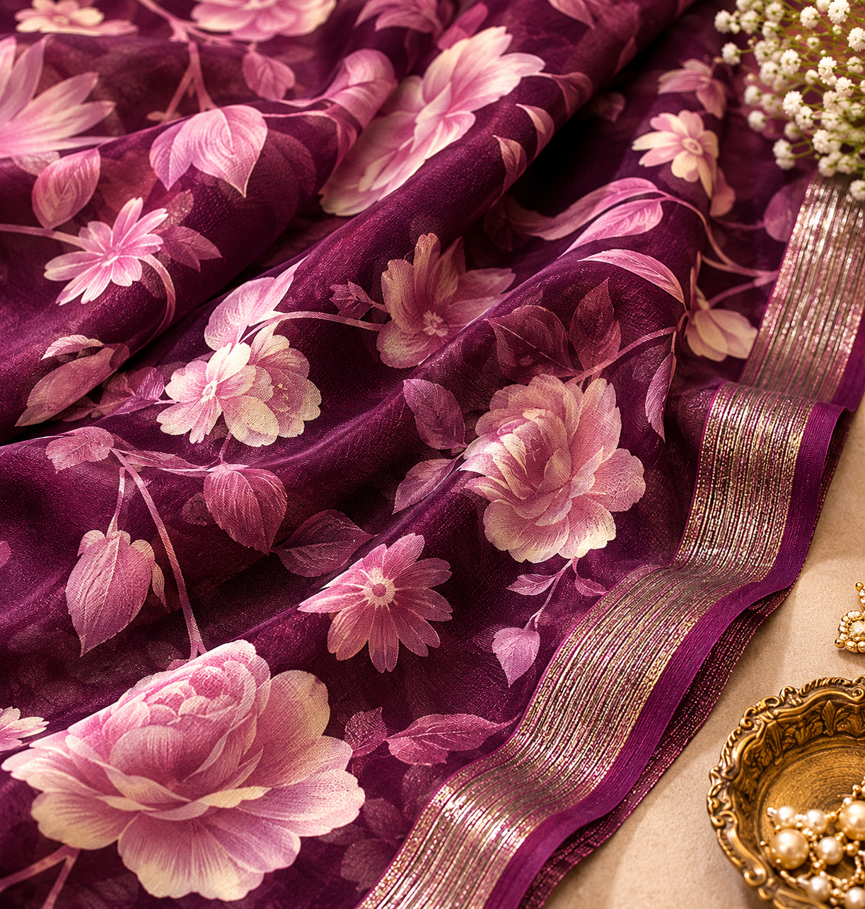 Rosé Garden Floral Saree