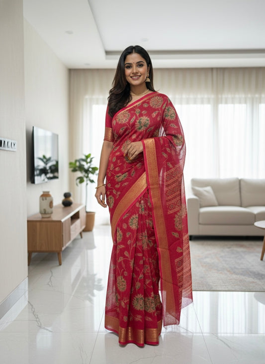 Scarlet Bloom Tissue Saree