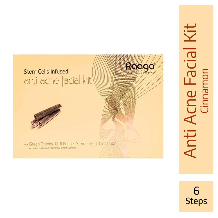 Raaga Professional Stem Cells Infused Anti Acne 6 Step Facial Kit | Cinnamon, Green Grapes, Chilli Pepper Stem Cells | Fights Inflammation (61 gm)